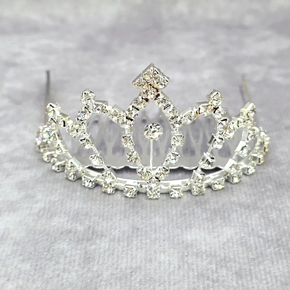 Silver Rhinestone Crown Tiara Clip Hair Bridal Accessories Fashion Jewlery JB2-3